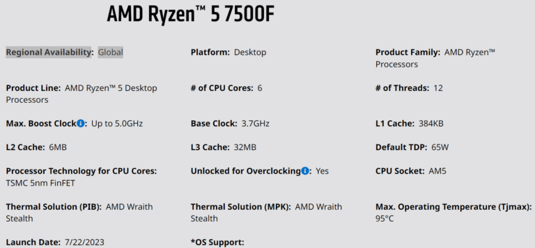 AMD Ryzen 5 7500F - 6 rdzeniowy procesor bez integry AMD Ryzen 5 7500F - 6 rdzeniowy procesor bez integry AMD 7500F 2 768x357 1
